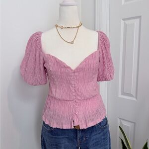 ASTR The Label Pink Smocked Puff Sleeve Button Front Top Women S Cottagecore